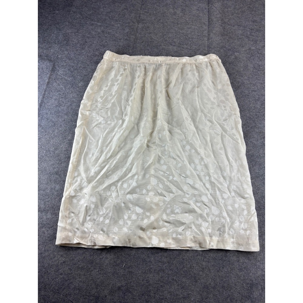 Argenti Plus Vintage Cream 100% Silk Leaf Jacquard Midi Skirt Plus Size 20